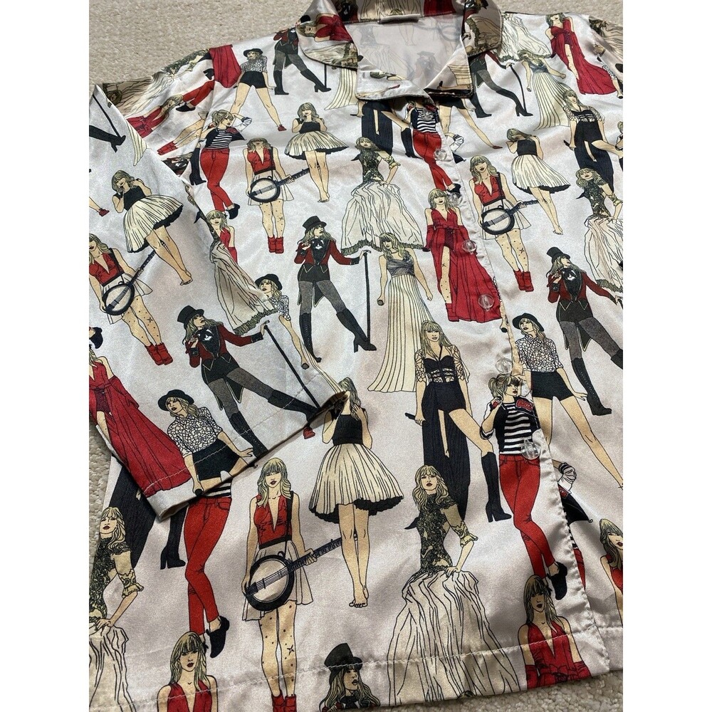 Taylor Swift Pajama Shirt Size M Multicolored AOP Red Taylor's Version Eras - Picture 14 of 15